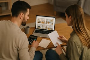 Muskarac koji se pita koliki stan mogu da prisutim i zena koja mu pomate